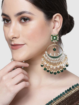 Karatcart - Gold Plated Green Beads and Pearl Kundan Chandbali Earrings for Women