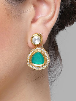 Karatcart - Green and Gold Polki Kundan Drop Earrings for Women