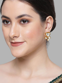 Karatcart - Gold Plated Floral Polki Kundan Earrings for Women