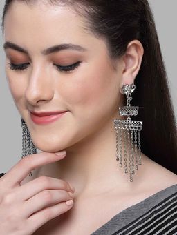 Karatcart - Silver Plated Elephant Design Kundan Drop Earring for Women