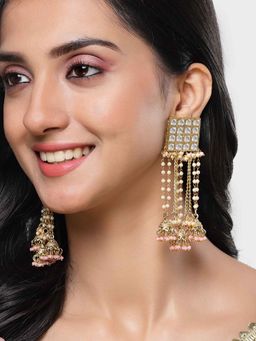 Karatcart - Gold Plated Square Kundan Jhumki and Pearl Chain Drop Earrings for Women