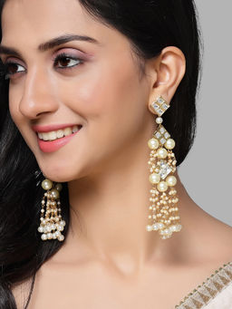 Karatcart - Gold-Plated Square Kundan and Pearl Drop Earring for Women