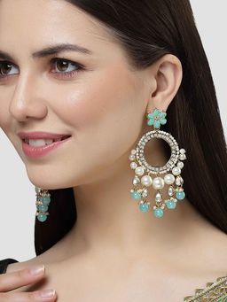 Karatcart - Gold Plated Aqua Beads and Kundan Studded Dangler Earrings for Women