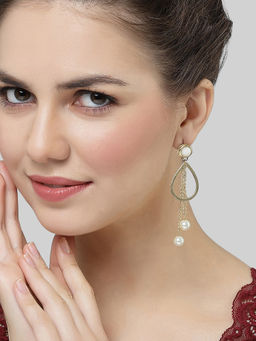Karatcart - Gold-Plated Drop Shape Pearl and Kundan Dangler Earrings for Women