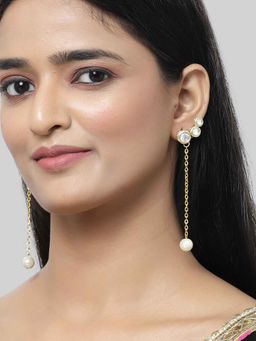 Karatcart - Gold Plated Pearl Kundan Drop Earring for Women