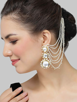 Karatcart - Gold Plated Polki Kundan Pearl Kaanchain Earrings for Women