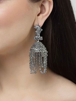 Karatcart - Silver Plated Peacock Design Jhumki Earrings for Women