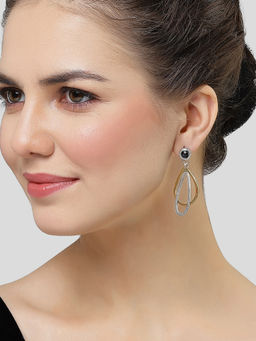 Karatcart - Gold and Silver Plated Black Stone Studded Drop Earrings for Women