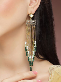 Karatcart - Gold Plated Green Beads Kundan Drop Earrings for Women
