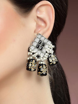 Karatcart - Silver Black Tumble Studded Diamond Shape Kundan Dangler Earrings for Women