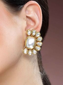 Karatcart - Gold Plated Polki Kundan Stud Earrings for Women