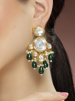 Karatcart - Gold Plated Kundan White Beads Dangler Earrings for Women