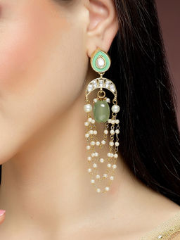 Karatcart - Gold Plated Light Green Kundan Drop Earrings for Women