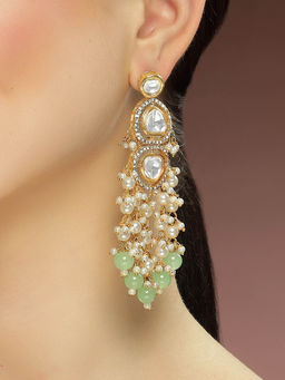 Karatcart - Gold Plated Kundan Light Green Beads Drop Earrings for Women