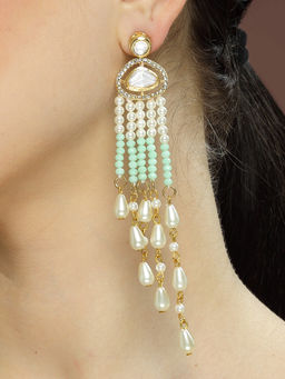 Karatcart - Gold Plated Light Green Crystals Kundan Tassel Earrings for Women