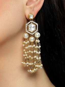 Karatcart - Gold Plated Designer Kundan Drop Earrings for Women