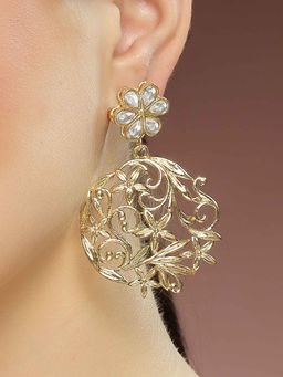 Karatcart - Floral Design Golden Kundan Dangler Earrings for Women