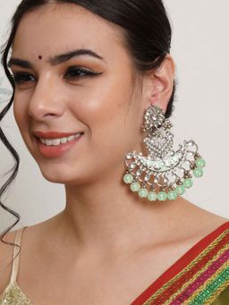 Karatcart - Oxidised Silver Light Green Meena Kundan Dangler Earrings for Women