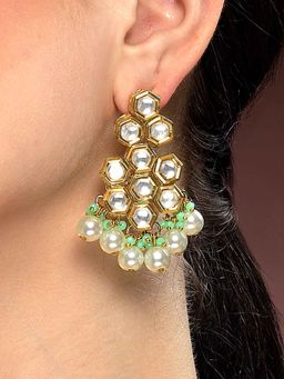 Karatcart - Gold Plated Bee Hive Design Polki Drop Earrings for Women