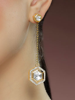Karatcart - Gold Plated Hexagonal Design Polki Drop Earrings for Women