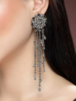 Karatcart - Oxidised Silver Black Kundan Chain Tassel Earrings for Women