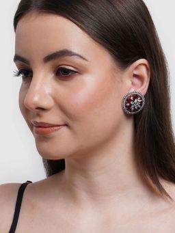 Karatcart - Red Ad Studded Floral Stud Earrings for Women