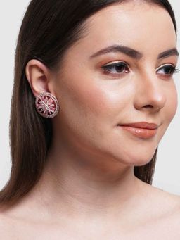 Karatcart - Pink Ad Studded Floral Stud Earrings for Women