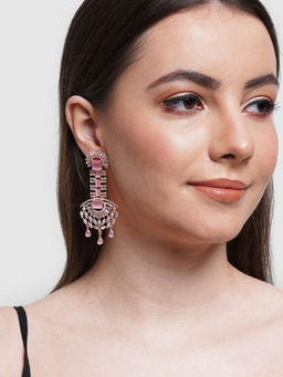 Karatcart - Pink Ad and Cz Studded Dangler Earrings for Women