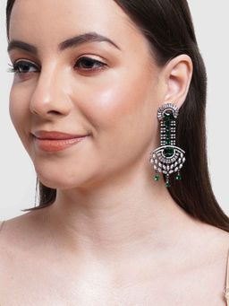 Karatcart - Green Ad and Cz Studded Dangler Earrings for Women