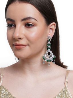 Karatcart - Green Ad and Cz Studded Classic Dangler Earrings for Women