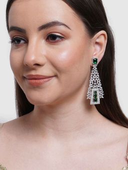 Karatcart - Green Cubic Zirconia Studded Dangler Earrings for Women