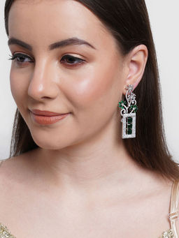 Karatcart - Green Cubic Zirconia Studded Floral Dangler Earrings for Women