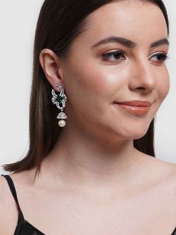 Karatcart - Green Cubic Zirconia and Ad Studded Jhumki Earrings for Women