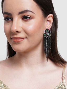 Karatcart - Black Antique Cubic Zirconia Studded Dangler Earrings for Women