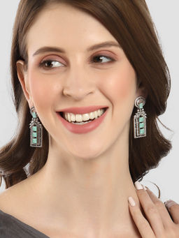 Karatcart - Lime Green Cubic Zirconia Silver Tone Ad Drop Earrings for Women