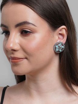 Karatcart - Light Blue Ad Studded Floral Stud Earrings for Women