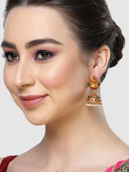 Karatcart - Gold Plated Laxmi Mata Temple Jhumki Earrings for Women