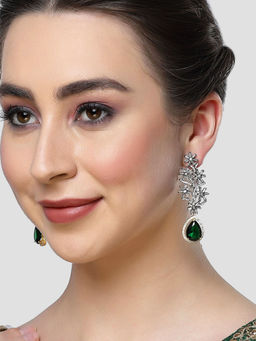 Karatcart - Green Stone Studded Black Tone Ad Earrings for Women
