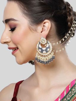 Karatcart - Grey Meena Gold Plated Pearl and Tumble Studded Kundan Kaanchain Earrings