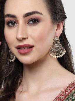 Karatcart - Golden Pearl and Kundan Studded Gold Plated Dangler Earrings for Women