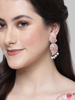 Karatcart - Silver Plated Peach and Grey Meena Drop Earrings for Women