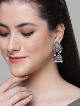 Karatcart - Silver Plated Pearl Studded Jhumki Earrings for Women