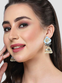 Karatcart - Gold Plated Floral Design Blue Meena Jhumki Earrings for Women