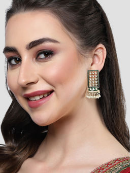Karatcart - Gold Plated Green Kundan Earrings for Women