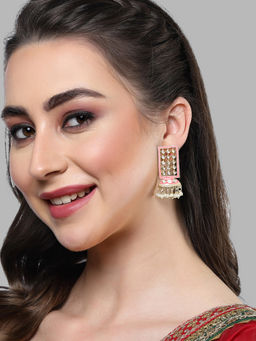 Karatcart - Gold Plated Pink Kundan Drop Earrings for Women
