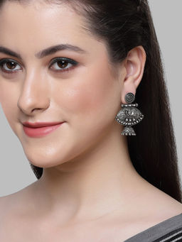 Karatcart - Silver Pearl Meena Kundan Studded Drop Jhumki Earrings for Women