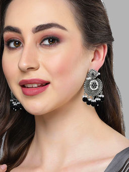 Karatcart - Oxidised Silver Black Beads Floral Drop Earrings for Women