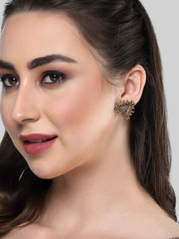 Karatcart - Antique Gold Plated Triangular Stud Earrings for Women