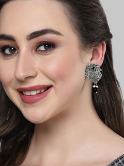 Karatcart - Oxidised Silver Black Bead Drop Earring for Women