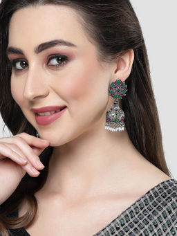 Karatcart - Oxidised Silver Purple Green Stone Drop Earring for Women